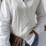 Düz Renk Geometrik Kazak Yelek