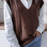 Düz Renk Geometrik Kazak Yelek