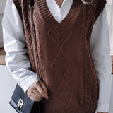 Düz Renk Geometrik Kazak Yelek