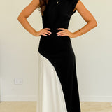 Charlotte Contrast Midi Dress - Black/White