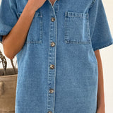 Chaney Button Up Mini Dress - Medium Denim