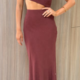 Abia Maxi Elbise - Çikolata Rengi