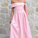 Bentley Off Shoulder Midi Dress - Pink