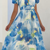 Amberose Maxi Elbise - Mavi/Yeşil