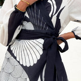 Cassidy Long Sleeve Mini Dress - White/Navy