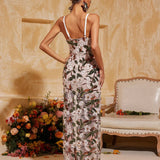 Abigail  Çiçek Pullu Maksi Elbise