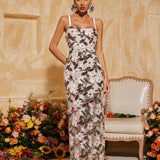 Abigail  Çiçek Pullu Maksi Elbise