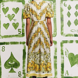 Rosalinde Yuvarlak Yaka Çiçekli Uzun Elbise Sarı