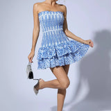 Rosemary Mavi Fırfırlı Mini Elbise