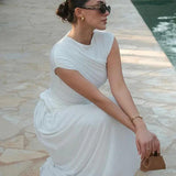 Sophia Beyaz Drapeli Midi Elbise