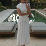 Sophia Beyaz Drapeli Midi Elbise