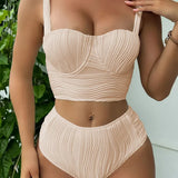 Buruşuk Balenli Yüksek Bel Bikini Takımı