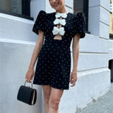 Karpuz Kol Puantiye Baskı Göğüs Detaylı Mini Elbise