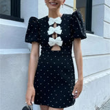 Karpuz Kol Puantiye Baskı Göğüs Detaylı Mini Elbise