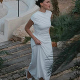 Sophia Beyaz Drapeli Midi Elbise