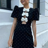 Karpuz Kol Puantiye Baskı Göğüs Detaylı Mini Elbise