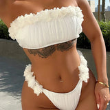 Bandeau Fırfırlı Buruşuk Bikini Takımı