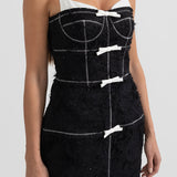 Tüy Benzeri Desenli Kumaşlı Mini Elbise