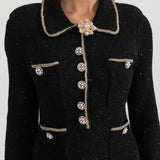 Dokulu Triko Elbise - Siyah