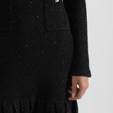 Dokulu Triko Elbise - Siyah