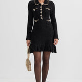 Dokulu Triko Elbise - Siyah