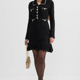 Dokulu Triko Elbise - Siyah