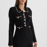 Dokulu Triko Elbise - Siyah