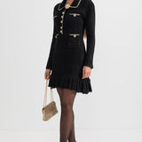 Dokulu Triko Elbise - Siyah