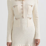 Dokulu Triko Elbise - Krem