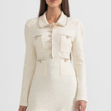 Dokulu Triko Elbise - Krem