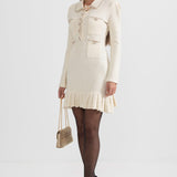 Dokulu Triko Elbise - Krem