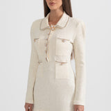 Dokulu Triko Elbise - Krem