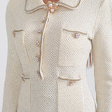 Dokulu Triko Elbise - Krem