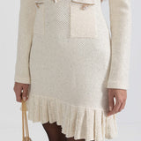 Dokulu Triko Elbise - Krem