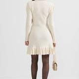 Dokulu Triko Elbise - Krem