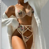 Çiçek Nakış Balensiz Sütyen Jartiyer Takımı