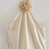 Çiçek Desenli Halter Saten Elbise