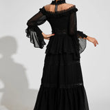 Dantel Uzun Kollu Maxi Elbise