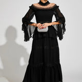 Dantel Uzun Kollu Maxi Elbise