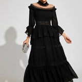 Dantel Uzun Kollu Maxi Elbise