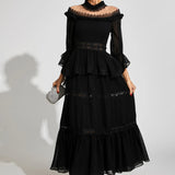 Dantel Uzun Kollu Maxi Elbise