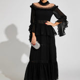 Dantel Uzun Kollu Maxi Elbise