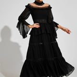 Dantel Uzun Kollu Maxi Elbise