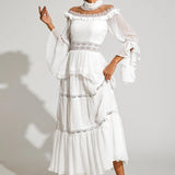 Dantel Uzun Kollu Maxi Elbise