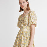 Çiçek Desenli Balon Kol Elbise