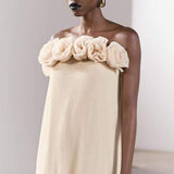 Alva Çiçekli Örme Straplez Uzun Elbise