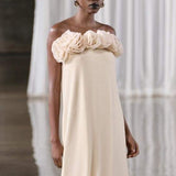 Alva Çiçekli Örme Straplez Uzun Elbise