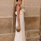 Alva Çiçekli Örme Straplez Uzun Elbise