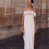 Alva Çiçekli Örme Straplez Uzun Elbise