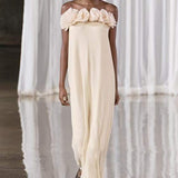 Alva Çiçekli Örme Straplez Uzun Elbise